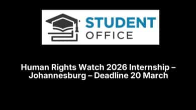 Human Rights Watch 2026 Internship – Johannesburg – Deadline 20 March