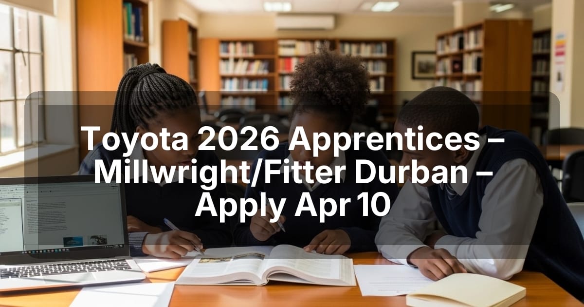 Toyota 2026 Apprentices – Millwright/Fitter Durban – Apply Apr 10