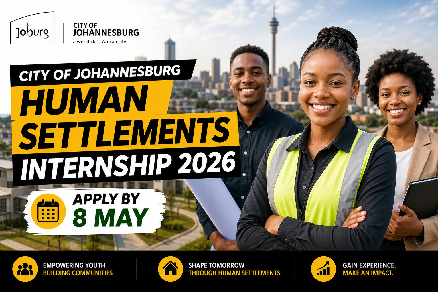 City of Johannesburg Human Settlements Internship 2026, Apply by 8 May