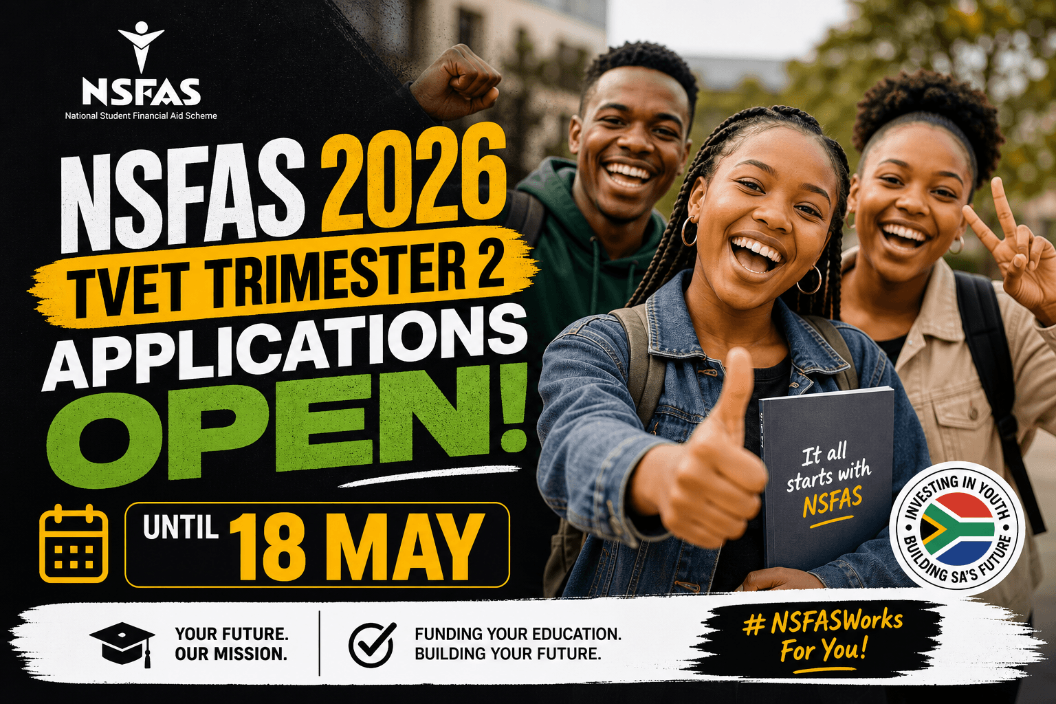 NSFAS 2026 TVET Trimester 2 Applications Open Until 18 May
