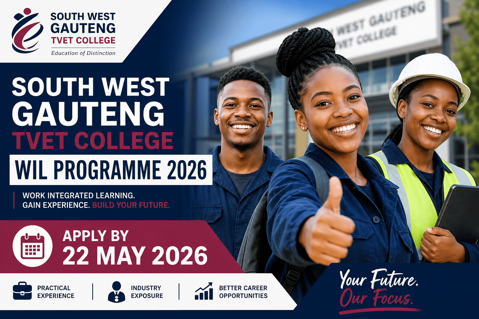 South West Gauteng TVET College WIL Programme 2026: Apply by 22 May