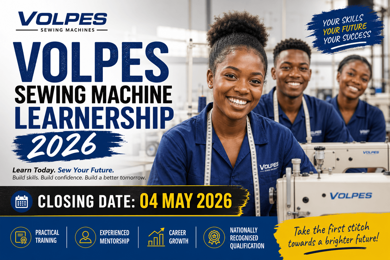 Volpes Sewing Machine Learnership 2026, Closing Date 04 May