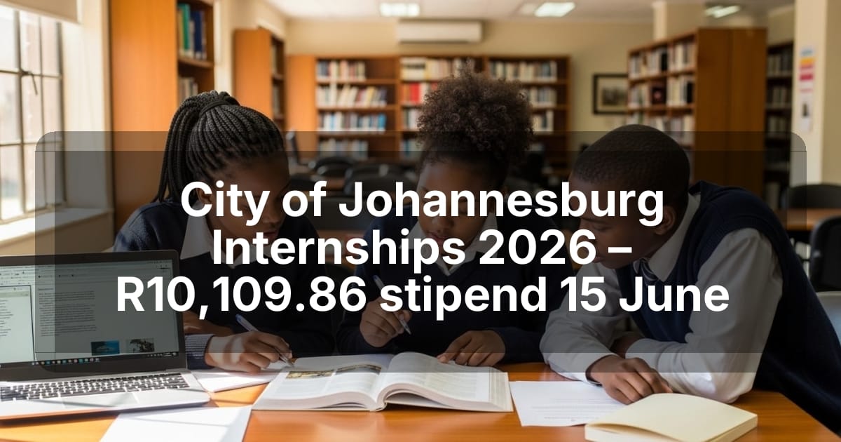 City of Johannesburg Internships 2026 – R10,109.86 stipend 15 June