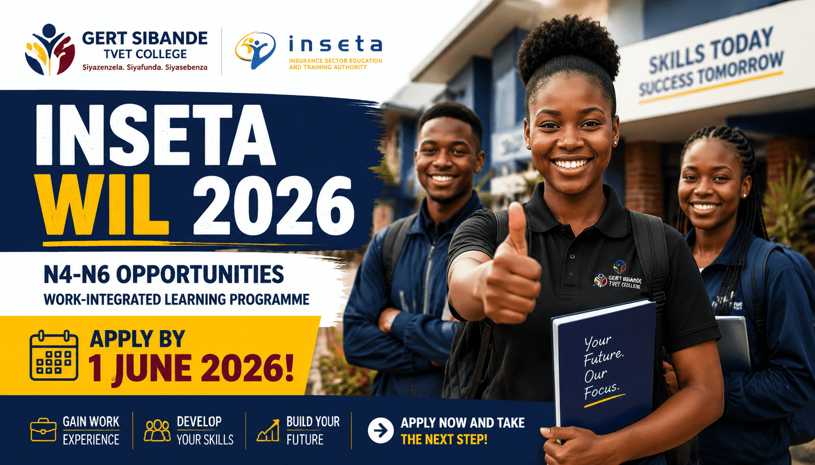 Gert Sibande TVET College INSETA WIL 2026: N4-N6, Apply by 1 June