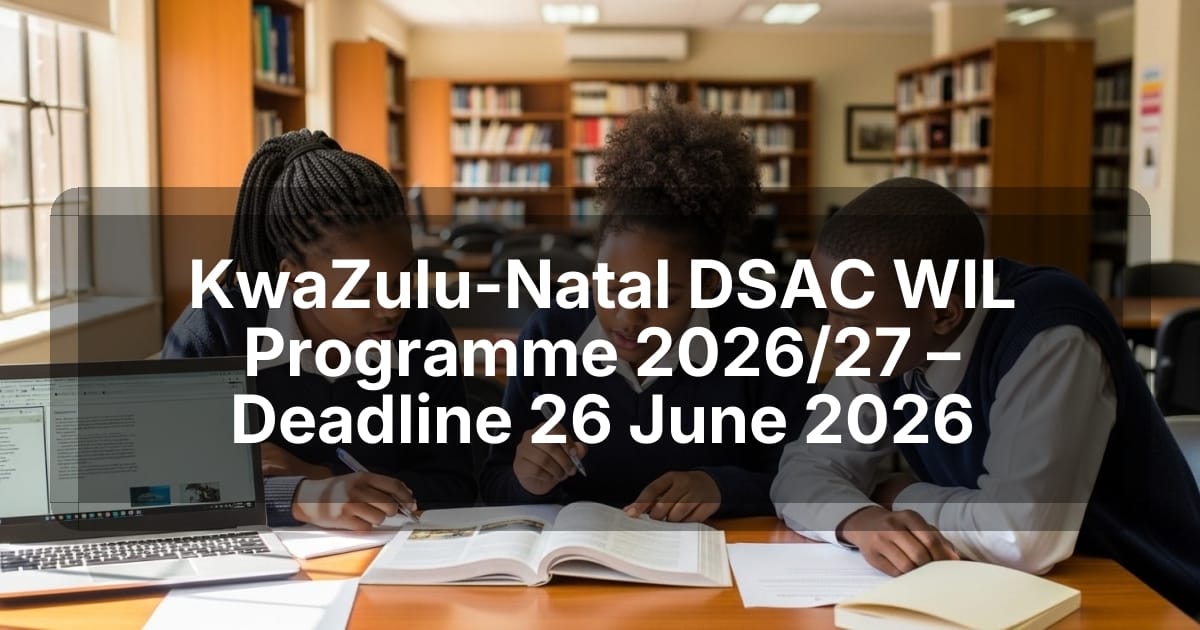 KwaZulu-Natal DSAC WIL Programme 2026/27 – Deadline 26 June 2026