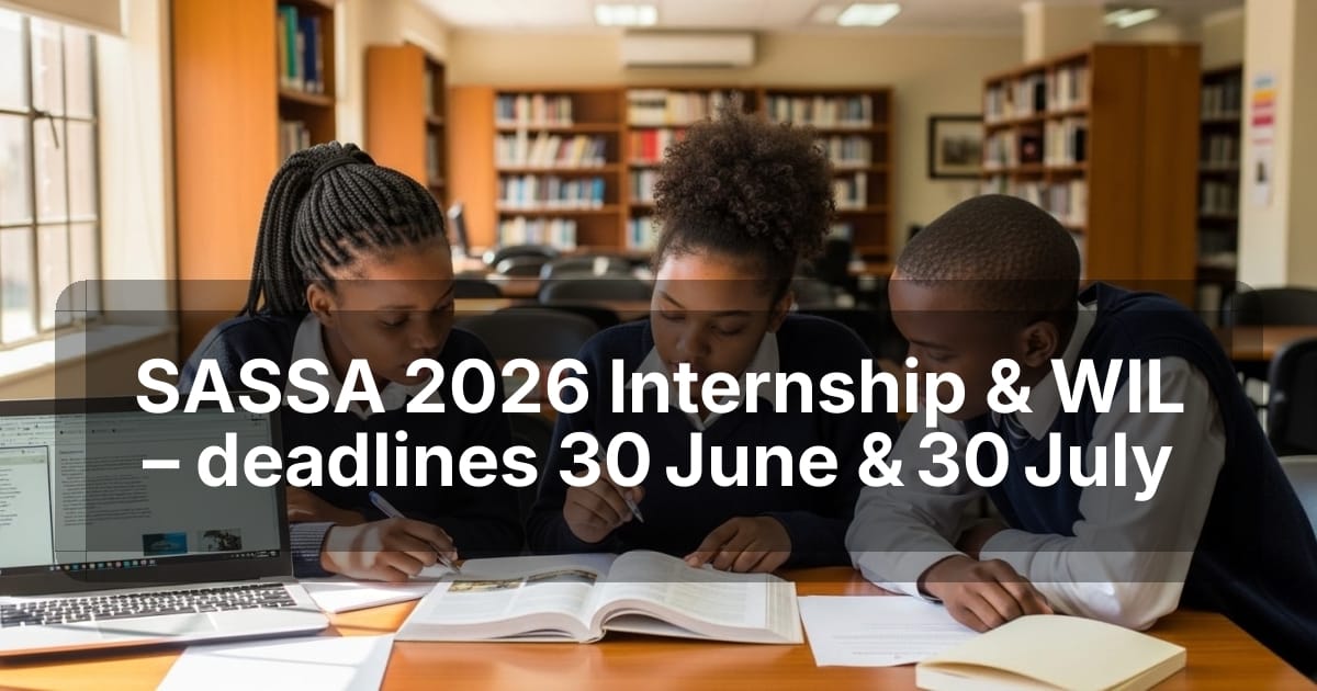 SASSA 2026 Internship & WIL – deadlines 30 June & 30 July