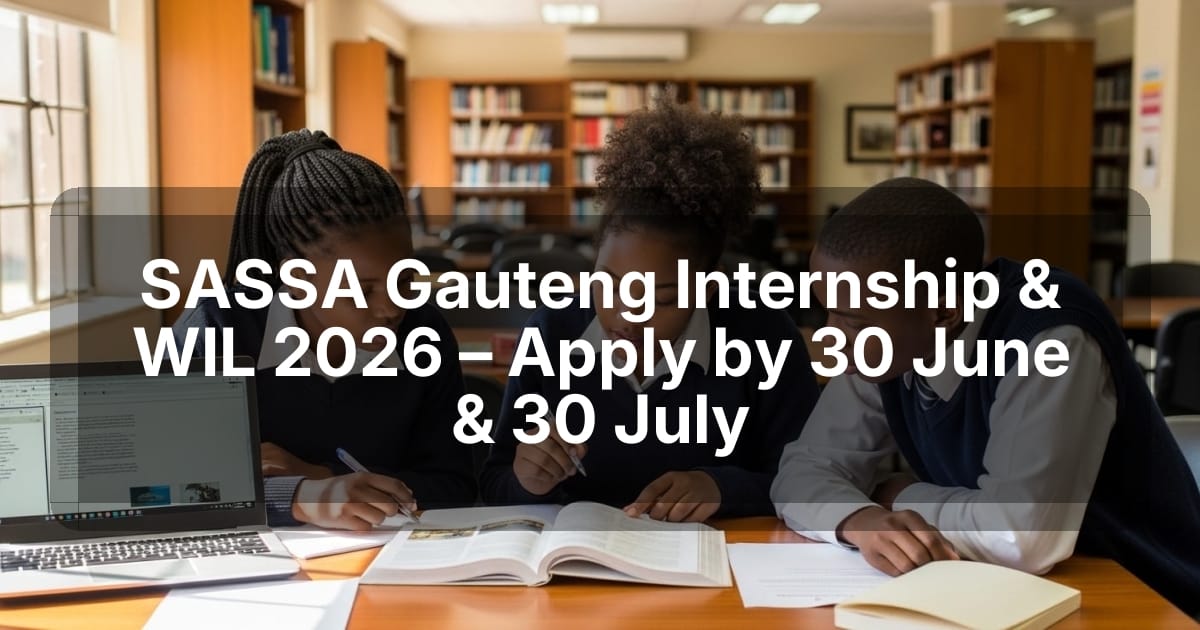 SASSA Gauteng Internship & WIL 2026 – Apply by 30 June & 30 July