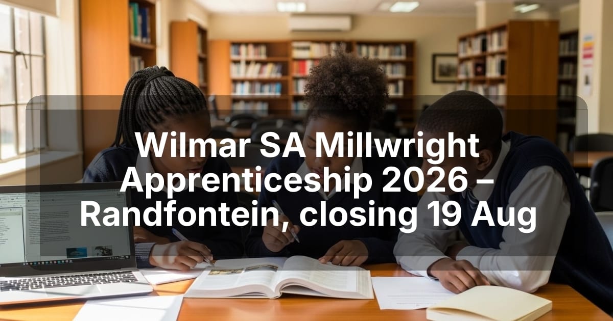 Wilmar SA Millwright Apprenticeship 2026 – Randfontein, closing 19 Aug