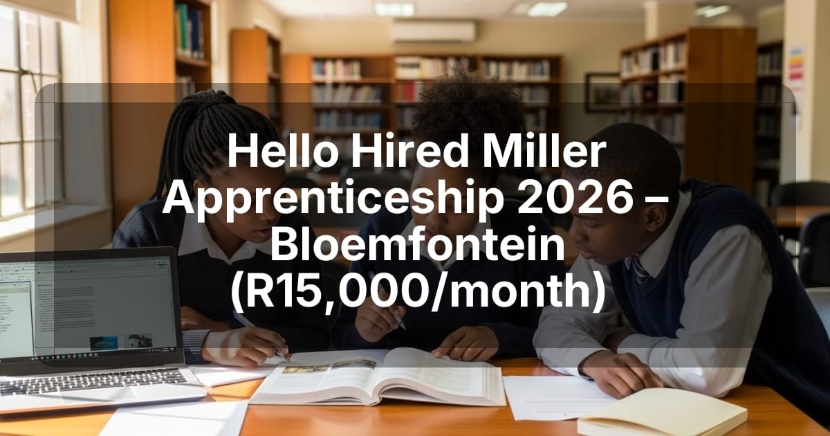 Hello Hired Miller Apprenticeship 2026 – Bloemfontein (R15,000/month)