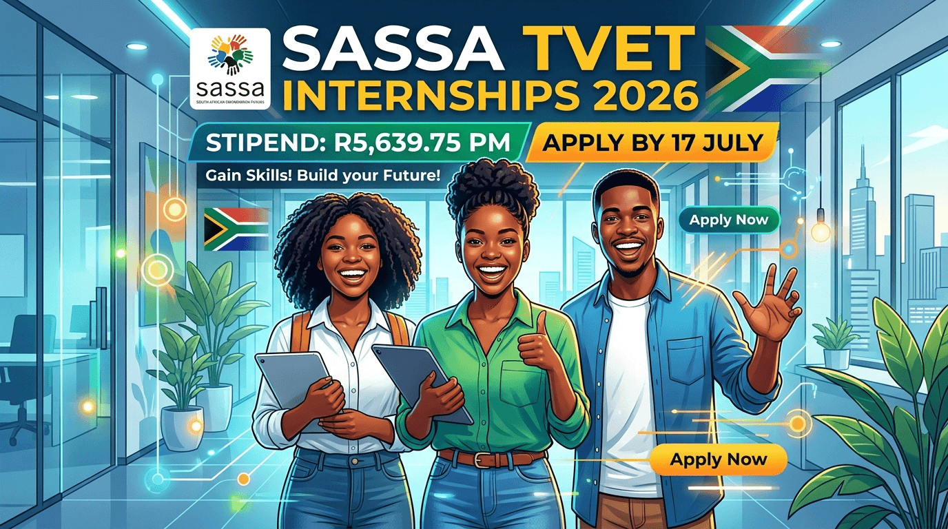 SASSA TVET Internships 2026 – R5 639.75 stipend, apply by 17 July