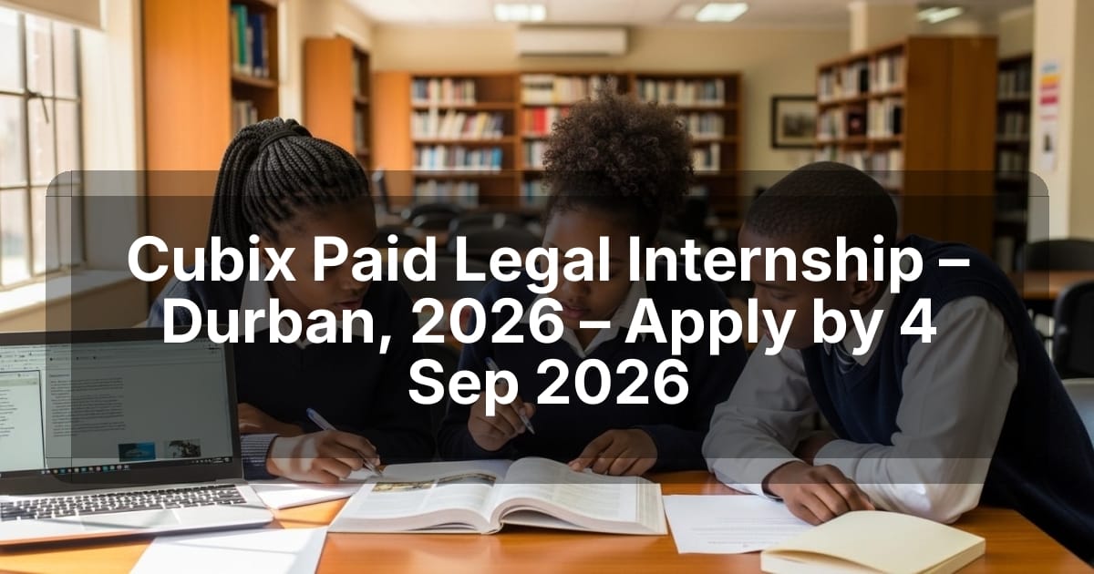 Cubix Paid Legal Internship – Durban, 2026 – Apply by 4 Sep 2026