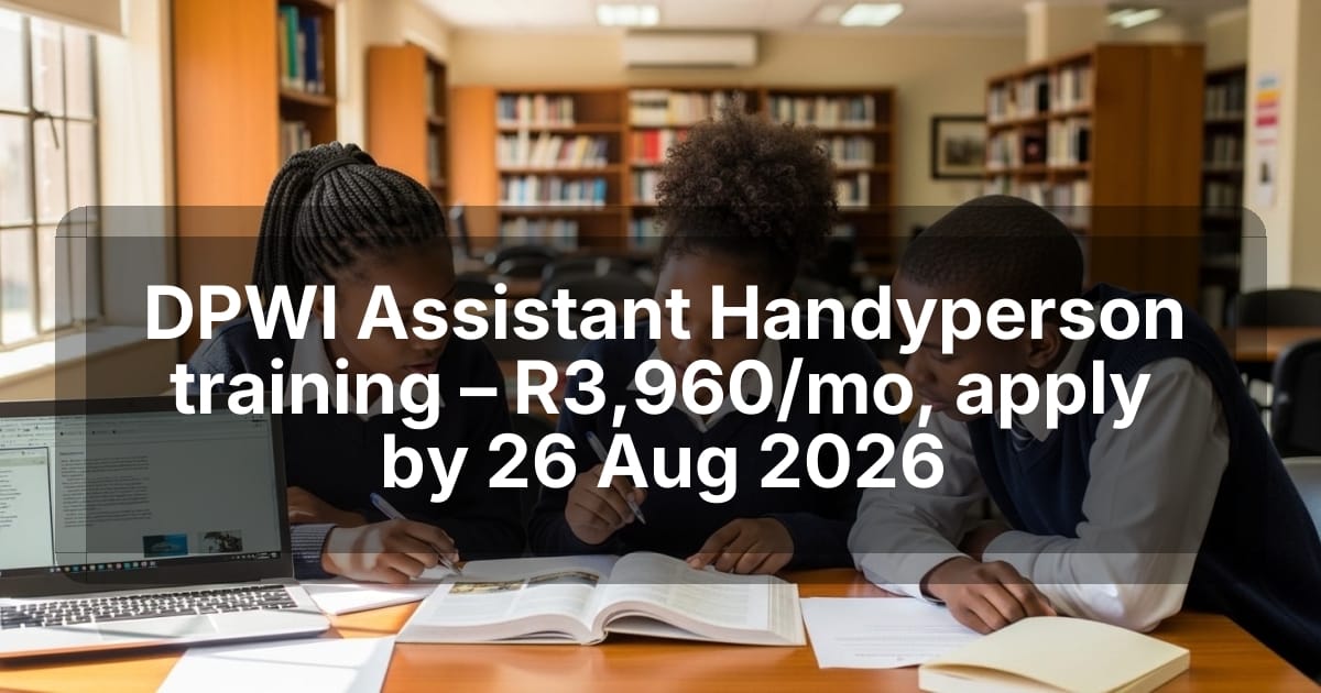 DPWI Assistant Handyperson training – R3,960/mo, apply by 26 Aug 2026