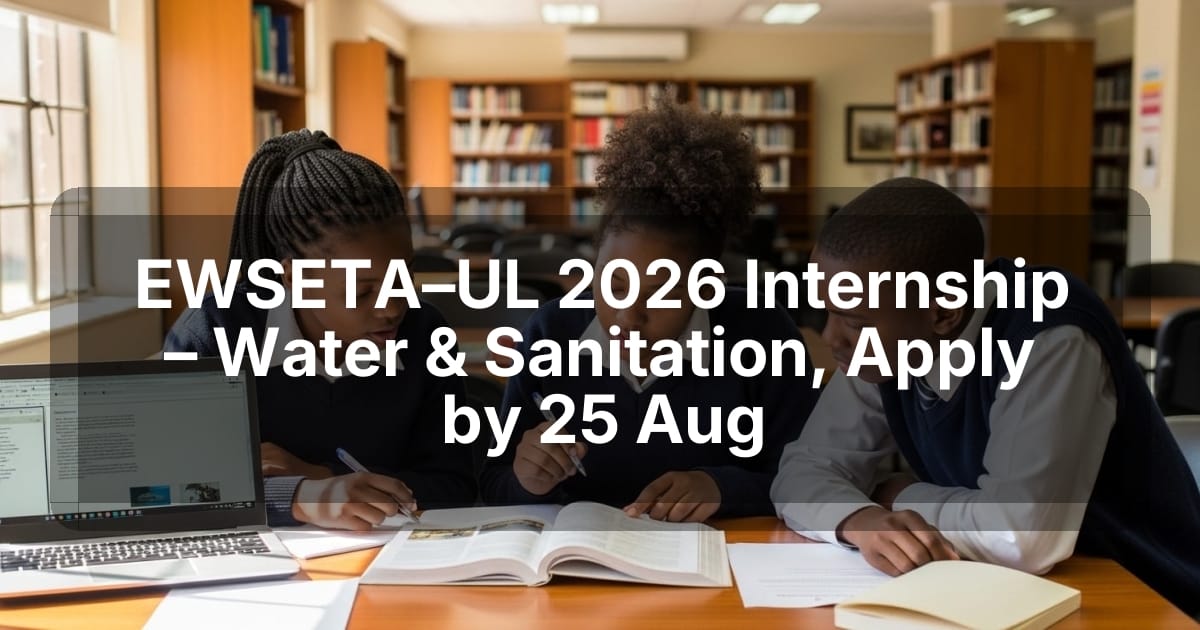 EWSETA–UL 2026 Internship – Water & Sanitation, Apply by 25 Aug