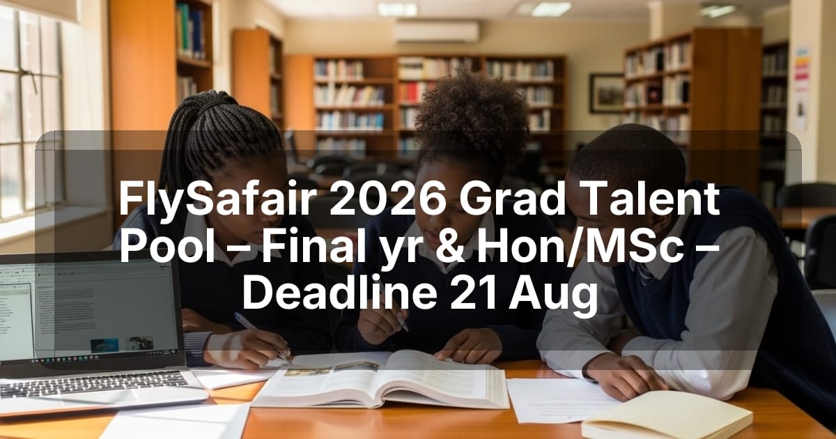 FlySafair 2026 Grad Talent Pool – Final yr & Hon/MSc – Deadline 21 Aug