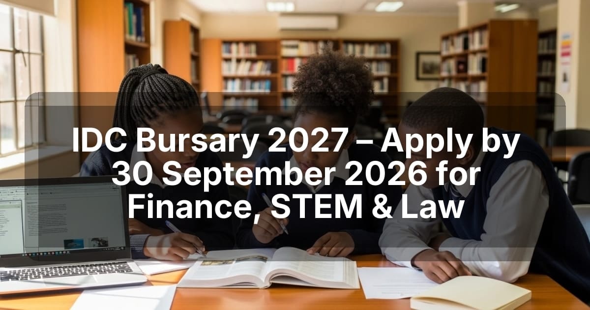 IDC Bursary 2027 – Apply by 30 September 2026 for Finance, STEM & Law