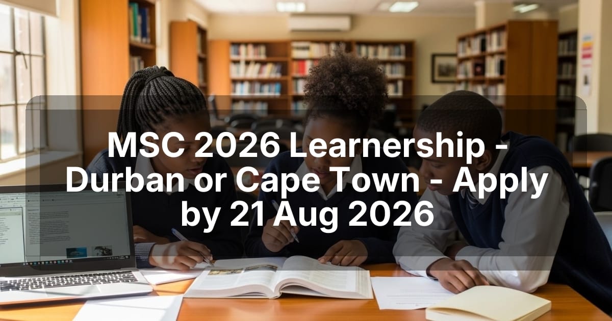 MSC 2026 Learnership - Durban or Cape Town - Apply by 21 Aug 2026