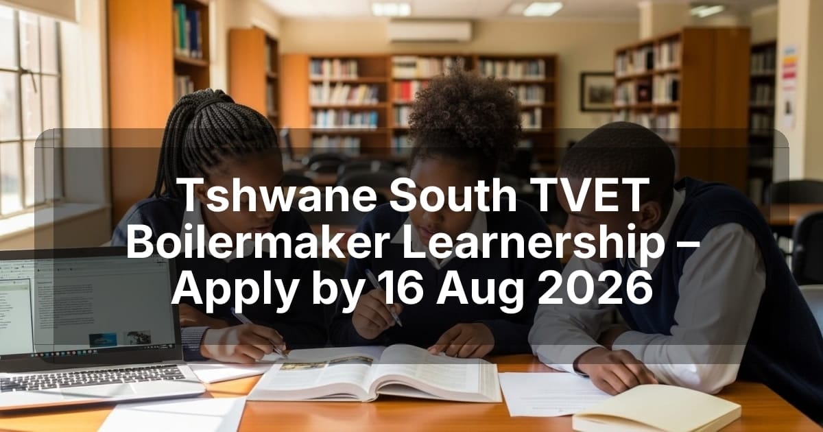 Tshwane South TVET Boilermaker Learnership – Apply by 16 Aug 2026