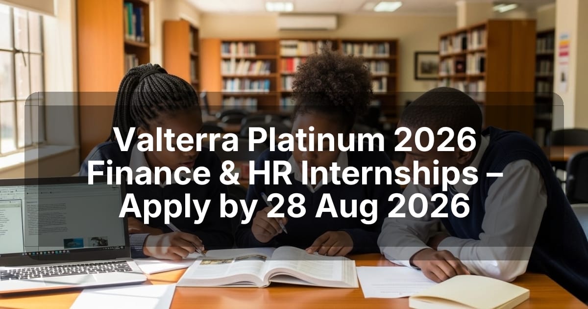 Valterra Platinum 2026 Finance & HR Internships – Apply by 28 Aug 2026