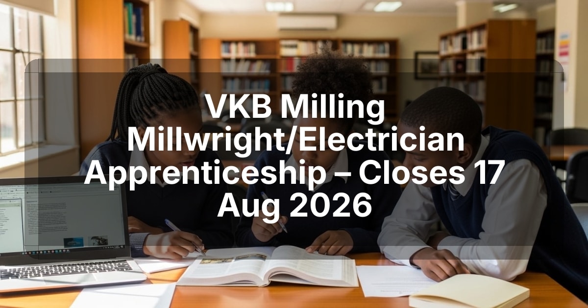 VKB Milling Millwright/Electrician Apprenticeship – Closes 17 Aug 2026