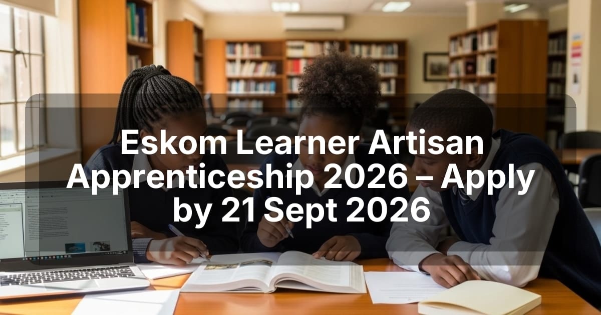 Eskom Learner Artisan Apprenticeship 2026 – Apply by 21 Sept 2026
