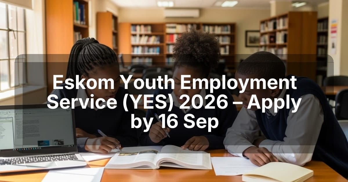 Eskom Youth Employment Service (YES) 2026 – Apply by 16 Sep