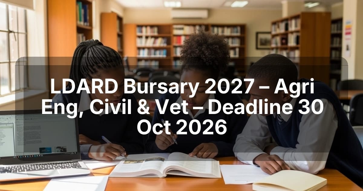 LDARD Bursary 2027 – Agri Eng, Civil & Vet – Deadline 30 Oct 2026