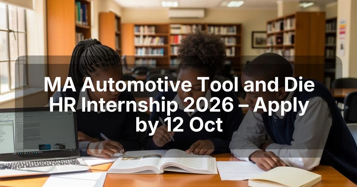 MA Automotive Tool and Die HR Internship 2026 – Apply by 12 Oct