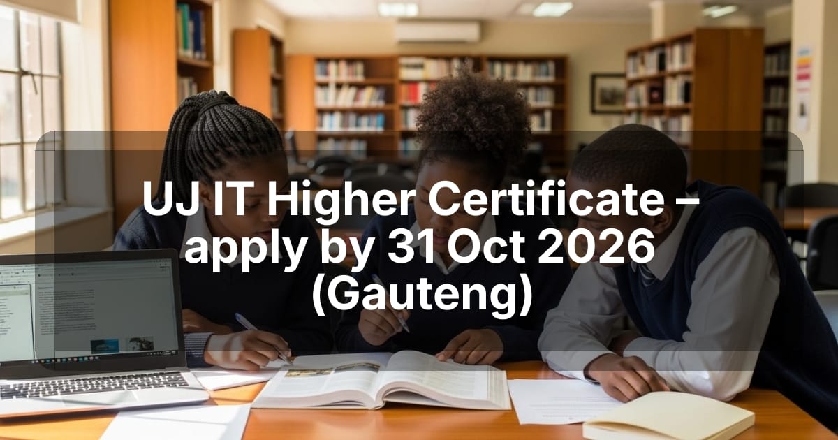UJ IT Higher Certificate – apply by 31 Oct 2026 (Gauteng)