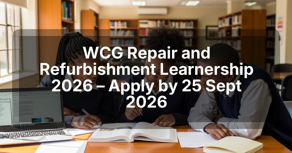 WCG Repair and Refurbishment Learnership 2026 – Apply by 25 Sept 2026